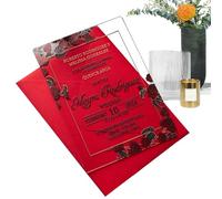 Chiari inviti di nozze - Chiari inviti per carte acriliche, invito a nozze con carta rettangolare acrilica di fiori in oro rosso con disegno a lettera per fem