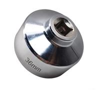 Chiave a bussola a 6 punte da 36 mm per attacco da 3/8", costruita per rimuovere il filtro dell'olio su contenitori a cartuccia