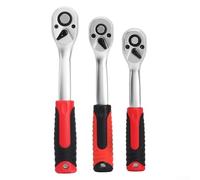 Chiave a bussola con cricchetto a 72 denti e azionamento reversibile, include sgancio rapido per un facile scambio di prese, foro ergonomico per appendere la coda, adatta a 1/4" 3/8" e 1/2" (A)
