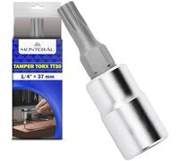 Chiave a Bussola con Inserto Tamper Torx TT30 1/4" x 37 mm DIN 3120 | Realizzato in Acciaio Legato S2 e Acciaio Legato al Cromo-Vanadio - MONTERAL
