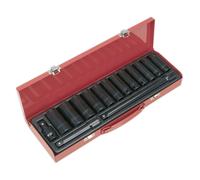 Sealey Metrico Urto Presa Set 15pc 1.3cmD Profondo Singolo Esagonale AK5815M