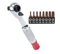 Chiave a cricchetto da 1/4", doppia testa a bussola con sgancio rapido per punte a croce esagonali Torx, manico in gomma antiscivolo per riparazioni auto