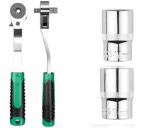 Chiave a cricchetto doppia testa 1/2 3/8 pollici Cr-V acciaio per sgancio | Doppio attacco da 1/2 e 1 cm, corpo in acciaio Cr-V, pulsante di sgancio rapido, finitura verde, essenziale per officina