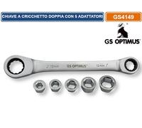 CHIAVE A CRICCHETTO DOPPIO ACCIAIO AL CROMO VANADIO CON 5 ADATTATORI DA 8 A 19MM