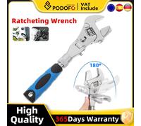Chiave a cricchetto Podofo 5 in 1 Chiavi a mezzaluna regolabili 180 ° Chiave pieghevole a mano 9-12" Chiave dinamometrica Strumento manuale domestico Silver