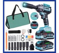 Chiave a percussione a batteria OBBGGNT 750N.m con 2 batterie da 4.0mAh, Set di utensili per trapano elettrico potente senza spazzole a coppia elevata 21V