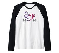 Chiave di Basso Bicolore Cuore ECG Onde Royal Purple & Mulberry Maglia con Maniche Raglan