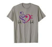 Chiave di Basso Bicolore Cuore ECG Onde Royal Purple & Mulberry Maglietta