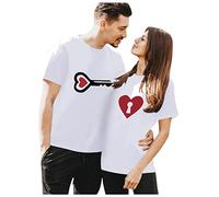 Chiave e lucchetto, maglietta per San Valentino, coppia di partner, maglietta da uomo e da donna, con scollo rotondo, a maniche corte, vestibilità normale, regalo per lui e per lei