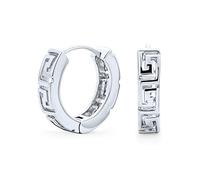 Chiave Greca Ritaglio Huggie Kpop Orecchini A Cerchio Per Le Donne Per Gli Uomini .925 Sterling Silver Lucidato Cerniera Diametro 0,60 In