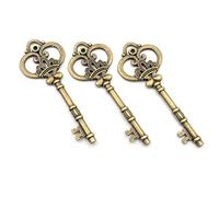 Chiave in bronzo antico con corona e occhiello per una pietra di strass per il matrimonio come decorazione o per gioielli fai-da-te, 85 x 30 x 7 Millimeter, Metallo