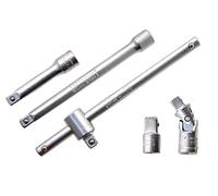 CHIAVE MANICO A T DA 3/8 + 2 PROLUNGHE SNODO E ADATTATORE ACCIAIO CHROME VANADIU