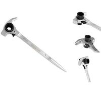 Chiave per ponteggi 4 in 1 (19/22) - Martello + Estrattore di chiodi + Punzone conico e Cricchetto Reversibile - Chiave a bussola per ponteggi a 12 punti - Acciaio al cromo vanadio (Cr-V) con 72 denti