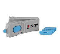 Lindy UK DP Port Blocker - Chiave con 4 Blocchi, Colore: Blu