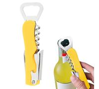 Chiave per vino in acciaio inox con tagliacapsule: cavatappi da cameriere, apribottiglie (giallo)