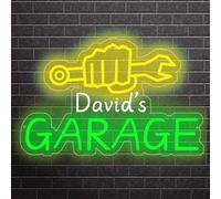 Chiave personalizzata Strumento Garage Segno al neon per la decorazione della parete, Nome personalizzato Auto Garage LED Luci al neon per la decorazione del garage, Natale Papà Papa Mechanic Gifts
