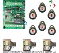 CHIAVE PROSSIMITÀ TRASPONDER KIT 6 CHIAVE 3 LETTORI ANTIFURTO AUTOMATISMO 12 Vac