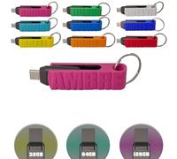 Chiavetta USB 100% personalizzabile Testo e Colore, Reversibile - USB/USB-C 3.2 (Rosa, 128)