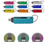 Chiavetta USB 100% personalizzabile Testo e Colore, Reversibile - USB/USB-C 3.2 (Turchese, 32)