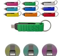 Chiavetta USB 100% personalizzabile Testo e Colore, Reversibile - USB/USB-C 3.2 (Verde, 128)
