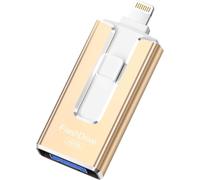 Chiavetta USB 256GB per iPhone, certificata MFi, con Lightning, Type A, Type-C e micro USB, compatibile con iPhone, iPad, Android e PC, USB 3.0 veloce, espansione di foto, documenti e video,Oro