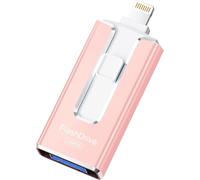 Chiavetta USB 256GB per iPhone, certificata MFi, con Lightning, Usb A, Type-C e micro USB, compatibile con iPhone, iPad, Android e PC, USB 3.0 veloce, espansione di foto, documenti e video, Rosa
