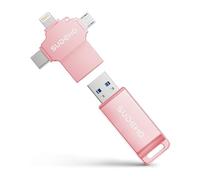 Chiavetta USB da 256 GB certificata MFi per iPhone, 4 in 1, memoria esterna per backup di immagini e video, ad alta velocità, per iPhone/iPad/Android/PC (rosa rosa)
