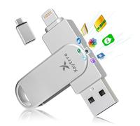 Chiavetta USB per iPhone 256gb Apple MFi-zertifizierter,Xaytrre Memoria Esterna Lightning,Pen Drive USB C 3.0,3 in 1 Pennetta Backup per iPhone/Smartphone/iPad/Android/PC,(Argento)