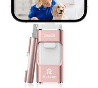 Chiavetta USB per Phone Ryican 256GB USB 3.0 Pendrive Dati Protetti da Password Photostick 4 in1 Pennetta Memoria USB con Type C-Phone/OTG Android/PC/Laptop Backup Rapido con un Solo Clic(256GB,Rosa)