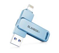 Chiavetta USB per telefoni cellulari, unità flash 3 in 1 per iPhone, iPad, Android e PC, memoria portatile ad alta velocità USB 3.0, stick per backup di foto e dati (blu, 256 GB)