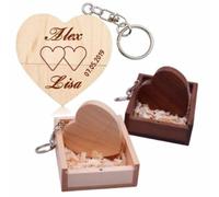 Chiavetta USB personalizzata + confezione regalo in legno massiccio con incisione testo a scelta cuore amore matrimonio chiavetta flash drive 32/64/128 GB 3.0 idea regalo personalizzata (acero, 32 GB