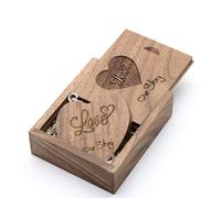 Chiavette USB e scatola USB in legno con 64 GB e incisione Love & Our Story per matrimonio/sposa e sposo/genitori/fotografo (Noce, 64 GB USB 3.0)