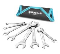 DURATECH Set di chiavi a doppia estremità aperta, super sottili, per spazi ristretti, in acciaio al carbonio, cromate a specchio, 8 pezzi, metriche, 5,5-27 mm, con custodia per il trasporto