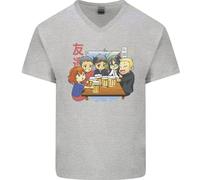 Chibi Anime Friends Che Bevono Birra Maglietta In Cotone A V Per Uomo