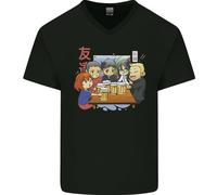 Chibi Anime Friends Che Bevono Birra Maglietta In Cotone A V Per Uomo