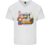 Chibi Anime Friends Che Bevono Birra Maglietta In Cotone A V Per Uomo