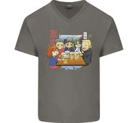 Chibi Anime Friends Che Bevono Birra Maglietta In Cotone A V Per Uomo