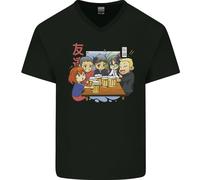 Chibi Anime Friends Che Bevono Birra Maglietta In Cotone A V Per Uomo