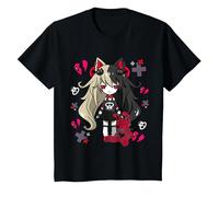 Chibi Kawaii Emo Pastel Goth Girl con Coniglietto Triste Maglietta, Bambini, Nero, 10 Anni