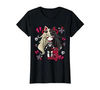 Chibi Kawaii Emo Pastel Goth Girl con Coniglietto Triste Maglietta, Donna, Nero, M