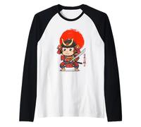 Chibi Monkey Samurai Full Armor Guerriero Giapponese Maglia con Maniche Raglan