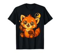 Chibi Panda Rosso con Stelle Carino Cartone Animato Animale Illustrazione Maglietta