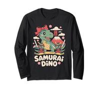 Chibi Samurai Trex Kawaii Dino Carino Dinosauro Giapponese Maglia a Manica