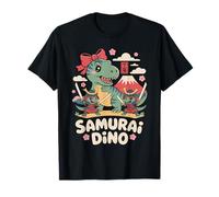 Chibi Samurai Trex Kawaii Dino Carino Dinosauro Giapponese Maglietta