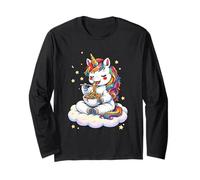Chibi Unicorno Mangia Arcobaleno Spaghetti Pasta Grafica Maglia a Manica