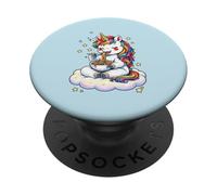Chibi Unicorno Mangia Arcobaleno Spaghetti Pasta Grafica PopSockets PopGrip Adesivo