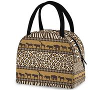 Chic African Wild Animals Leopard Riutilizzabile Borsa Pranzo con Tasca Frontale Chiusura a Cerniera Borsa Contenitore Termico Termico Isolante per Uomo Donna Lavoro Picnic Viaggi Spiaggia Pesca