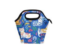 Chic American Cats Royal Blue - Mini borsa termica per il pranzo con manico curvo (prop2), borsa termica per spiaggia, lavoro, campeggio