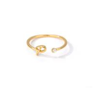 Chic - Anello in rame con 26 lettere e zirconi, perfetto per persone alla moda (lettera P)