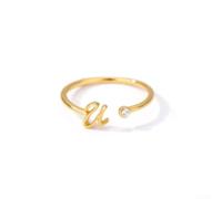 Chic - Anello in rame con 26 lettere e zirconi, perfetto per persone alla moda (Letters of U)